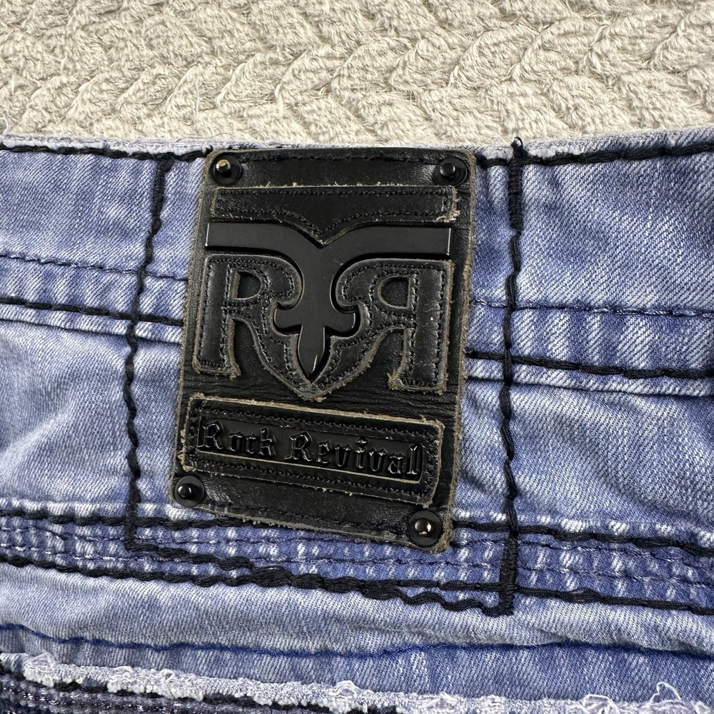 Rock Revival Sycamore Biker Jeans Mens 40x34 Blue Light Wash Skinny Denim Pants - Picture 11 of 16